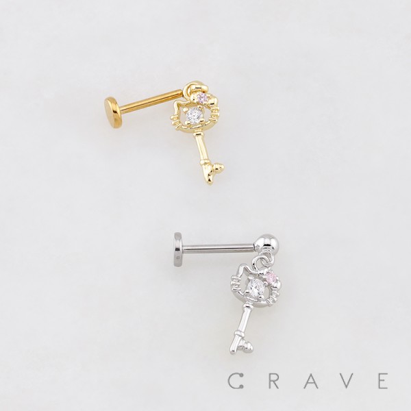KITTY CAT KEY LOCK CZ THREADLESS (PUSH IN) 316L SURGICAL STEEL LABRET SET